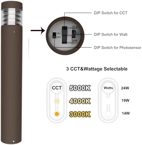 24/19/14W CCT Tunable 42in LED Bollard Light Outdoor Photocell Bronze 120V - Image 2
