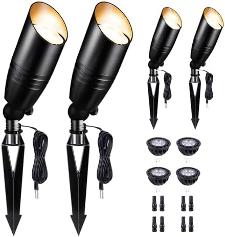 Low Voltage Spotlight, Black LED Landscape Lighting Tree Light, Outdoor 12V Waterproof Aluminum Uplight for Tree Yard Garden with 5W MR16 Bulb 4000K 4 Pack by Varmtalys