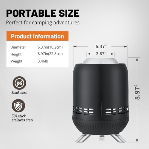 9 Inch Tabletop Fire Pit, Portable Stainless Steel Table Firepit, Black - Image 2