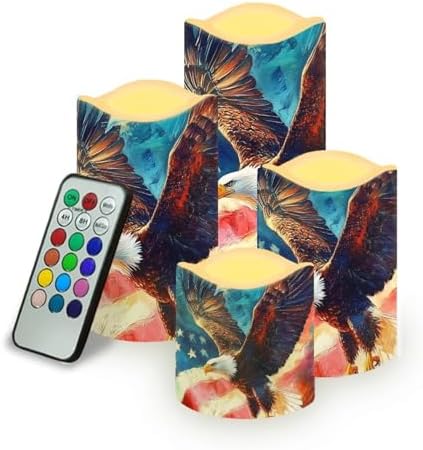 USA Eagle Flag Flameless Candles LED Pillar Candles Battery Operated Candles with Remote and Timers Color Changing Electric Fake Plastic Candles Patriotic Decoration Decor Set of 4 by Uorisanigo