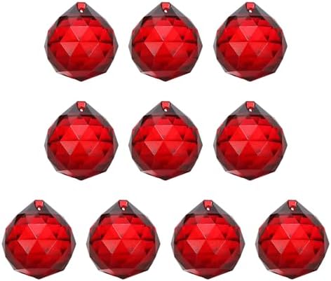 Crystal Ball Prisms, Sun Catcher Hanging Prism Sun Catcher Pendant 44mm / 1.73Inch & 10 Pack & Dark Red-Fitting for (Outdoor/Indoor/Windows/DIY Decor/Feng Shui/Chandelier) by YELARXI