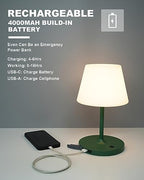 WEILAILUX Outdoor Battery Operated Table Lamp Waterproof, 4000mAh Cordless Table Lamp Rechargeable, Touch Dimmable Desk Lamp, LED Night Light for Patio Camping Restaurant Home, H9.6in, Green - Image 5