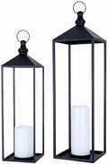 LED Lanterns Decorative Indoor&Outdoor, 23’’ 19’’ Large Black Candle Lanterns Set with 2 Flameless Candles, Metal Holders for Porch, Patio, Garden, Home, Fireplace, Decorations Decor by DECORKEY