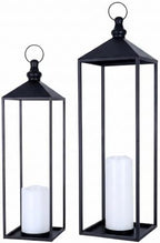 LED Lanterns Decorative Indoor&Outdoor, 23’’ 19’’ Large Black Candle Lanterns Set with 2 Flameless Candles, Metal Holders for Porch, Patio, Garden, Home, Fireplace, Decorations Decor by DECORKEY