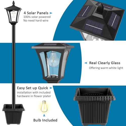 Derynome 72" Solar Outdoor Light with Planter,Waterproof Solar Post Lamp Ligts, Garden Lights for Backyard, Pathway, Patio,Lawn, Driveway Decor - Image 2