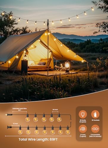 Brightown Outdoor String Lights, 69FT G40 LED IP65 Waterproof Patio Lights - Image 4
