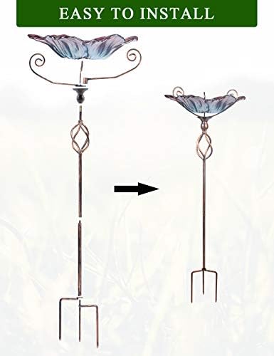 MUMTOP Glass Birdbath Birdfeeder with Metal Stake Garden Yard Outdoor - Image 6