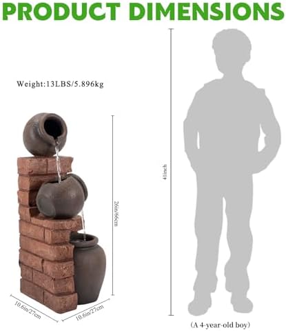 25.9" H Outdoor Water Fountain with LED Lights, Freestanding Water Feature - Image 2