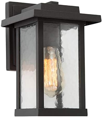 LALUZ Rectangle Outdoor Light Fixtures Wall Mount, Weatherproof Outdoor Wall Lights with Ripple Glass Panes, A03321S Anti-Rust Porch Light for Patio, Yard, Garage, Front Door, Matte Black Finish by LALUZ