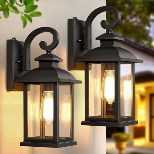 Dusk to Dawn Outdoor Porch Lights Wall Mount 2-Pack, Matte Black by SRNU