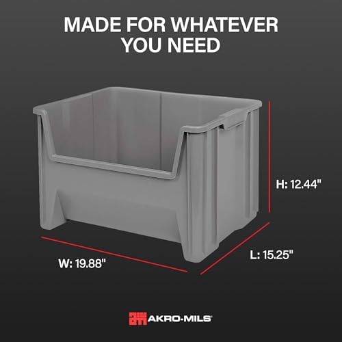 Akro-Mils Stak-N-Store Stackable Storage Bins, 15"x20"x12-1/2, Grey, 3pk - Image 4
