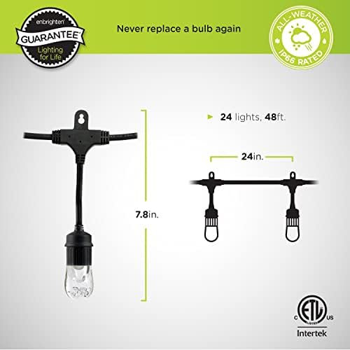 Enbrighten Classic Warm White String Lights, 48ft Black Cord, 24 Shatterproof Acrylic Bulbs, Weatherproof, Outdoor String Lights, 31664 (Pack of 2) - Image 2