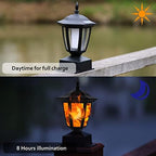 Dynaming Solar Flame Post Lights Outdoor, Solar Powered Lamps Fence Post Cap Lights, Flickering Flame LED Lantern Decorative Waterproof for Garden Deck Patio, Fit 4x4, 5x5 or 6x6 Wooden Posts, 4 Pack - Image 3