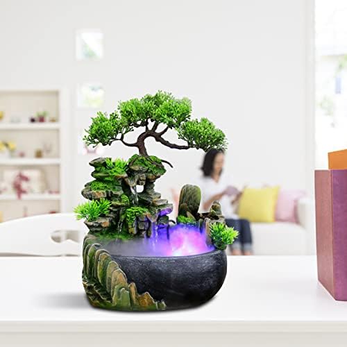 Desktop Atomizing Rockery Water Fountain, Resin Tabletop Fountain, Zen Meditation Rockery Fountain, Indoor Small Waterfall with Led Lamp for Office Home Decoration - Image 2
