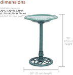 Alpine Corporation TEC116 Outdoor Aged Green Pedestal Birdbath with Scrollwork, 28" Tall, Green - Image 3