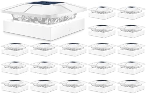 Peasur 20 Packs 4x4 White Solar Post Cap Lights Outdoor with 3 Modes by Peasur