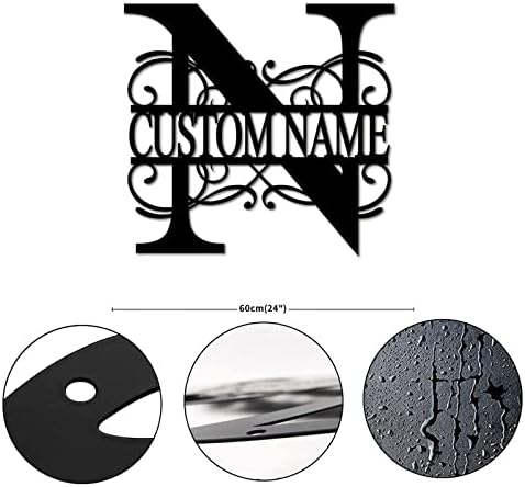 N Custom Name Initial Letter Monogram Metal Sign Distressed Iron Metal Wall Sculpture Decor Sign Modern Metal House Numbers Sign House Numbers Sign for Lodge Living Room Man Cave Home Decor 24 Inch - Image 2
