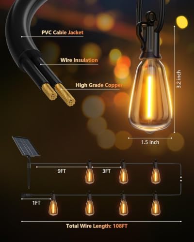 Brightown 108FT Solar String Lights Outdoor, 50+2 Shatterproof LED Lights - Image 5