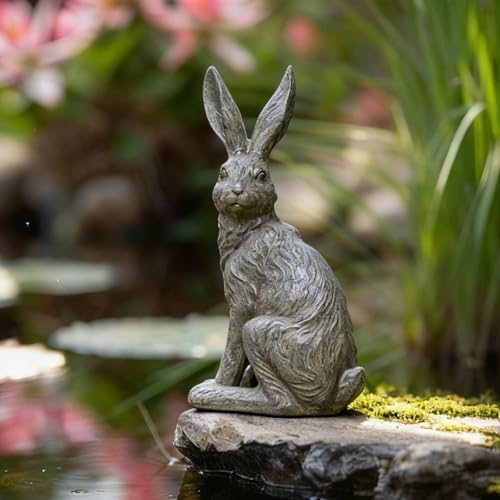 DiliComing Outdoor Rabbit Garden Statue 12 Inch Grey Bunny Yard Decor - Image 6