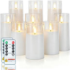Homemory Pure White Flickering Flameless Candles, Battery Operated Acrylic LED Pillar Candles with Remote Control and Timer, Set of 9 by Homemory