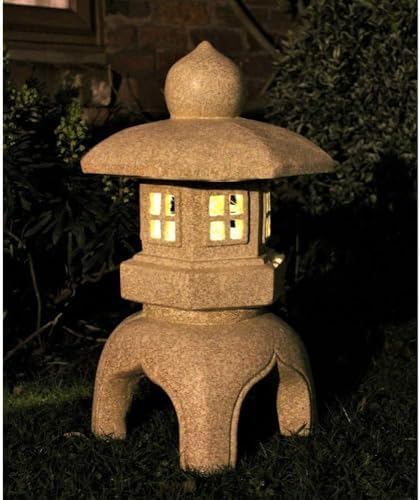 Japanese Pagoda Solar Light Garden Statue Japanese Buddha Sculpture Lantern Zen Decor,White (Color:White,Grey) - Image 5