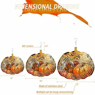 Fall Wind Spinners for Yard and Garden Bird Pumpkin Wind Spinner Sunflower Maple Leaves 3D Metal Stainless Steel Pumpkin Wind Sculptures Chimes Outdoor Patio Thanksgiving Hanging Decor 12 Inch - Image 5