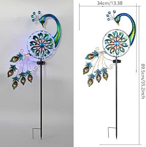Solar Peacock Wind Spinners 35 inch Metal Garden Lights Garden Decor Outdoor (Peacock) - Image 6