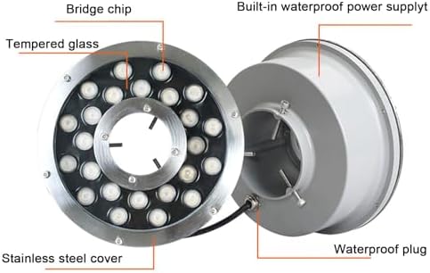 LED Pool Underwater Light, Submersible Ring Fountain Lamp, IP68 Waterproof Stainless Steel Landscape Lights, 12V Low Voltage Middle Hole LED Pond Lights, for Aquarium, Garde (9W(12V),Red) - Image 6