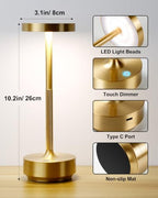 LED Cordless Lamp 5000mAh Outdoor Table Lights Rechargeable Gold - Image 6