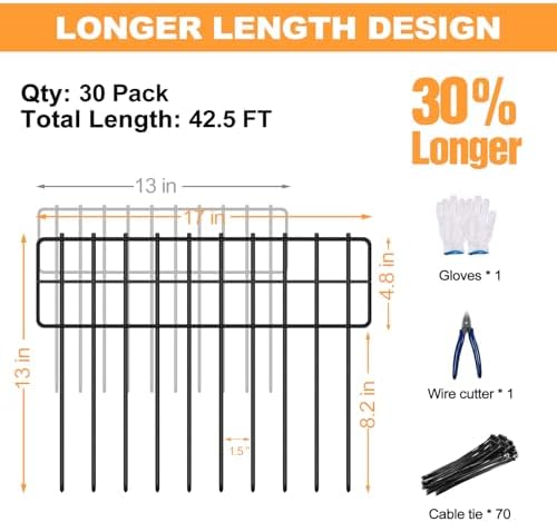 KYATE Garden Fence Animal Barrier, 30 Panels No Dig Fence 42.5ft(L) x13in(H), Rustproof Metal Defense Border, Dogs Rabbits Blocker Fence for Outdoor Yard & Patio - Image 2