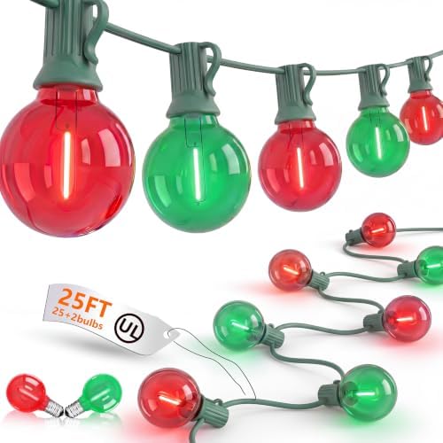 25Ft G40 LED Red Green Outdoor String Lights, 27 Shatterproof Globe Bulbs by Goothy