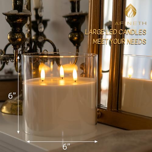 Extra Large Flameless Candles with 3 Wicks, 6"x6" Glass Battery Operated Candles with Remote, Real Wax Flickering LED Candles Fake Candle for Home, Wedding, Party, Clear - Image 2