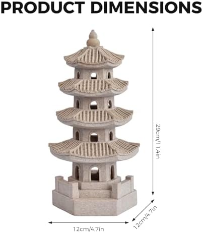 Pagoda Garden Statue Solar Powered Pagoda Lantern Resin Outdoor Zen Japanese Garden Decor for Balcony, Patio, Porch, Yard 11.4x4.7x4.7 inch Khaki, Statue - Image 6