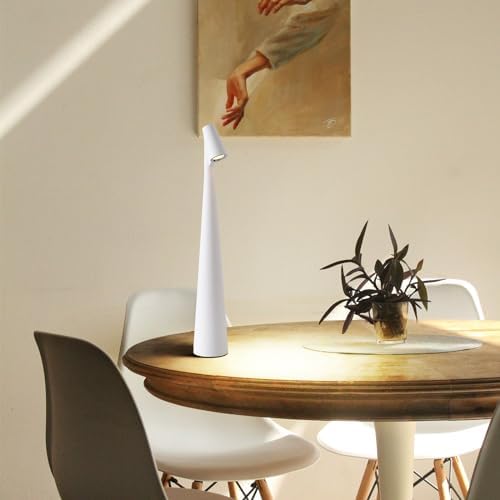 Rechargeable Table Lamp Cordless, Battery Operated Portable Table Lamps 3 Color Dimmable Desk Lamp LED Metal Modern Night Light for Bedroom Living Room Office Indoor Outdoor Couple Dinner (White) by Hebangya