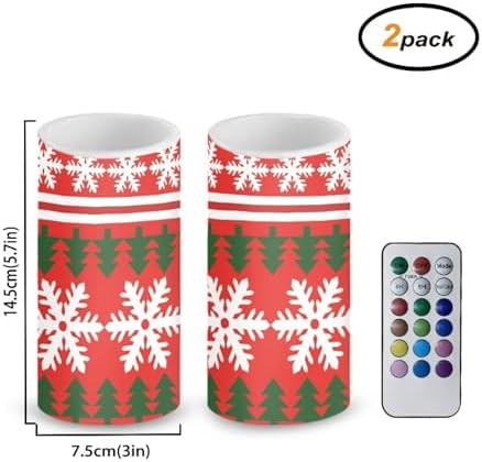 2Pcs Snowflake Stripes Flickering Flameless Bulk Candles Battery Operated with Remote and Timer LED Pillar Candles for New Year Home Decoration - Image 2