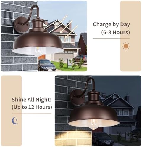 Solar Barn Lights for Outside, Outdoor Wall Light Solar Powered, Farmhouse Exterior Wall Sconce, Industrial Outside Lighting Fixture, Rustic Bronze White Lanterns for Barn Shed Coop Garage Patio - Image 4