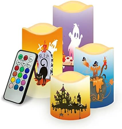 Halloween Battery Flameless Candles Flickering with 18-Key Remote Timer,Real Wax Pillar LED Moving Wick Candles Decoration by HELLHERO