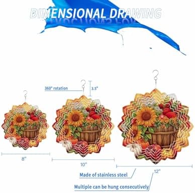 Fall Orange Wind Spinner for Yard and Garden, Thanksgiving Maple Sunflowers Pumpkin Hanging Wind Spinner Outdoor 3D Kinetic Wind Sculpture Spinners Indoor Outdoor Patio Décor Ornaments Gift 10 in - Image 2