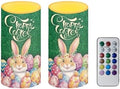 Happy Easter Flameless Candles with Timer Set of 2 Battery Operated Candles with Remote Easter Egg Bunny LED Pillar Lights for Dining Table Decor Battery Tea Lights by Merkmak