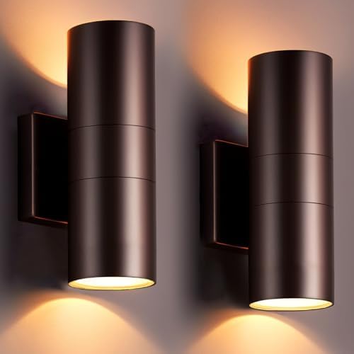 wowlite Dusk to Dawn Outdoor Wall Sconce, Up & Down Light, Bronze, 2 Pack by wowlite