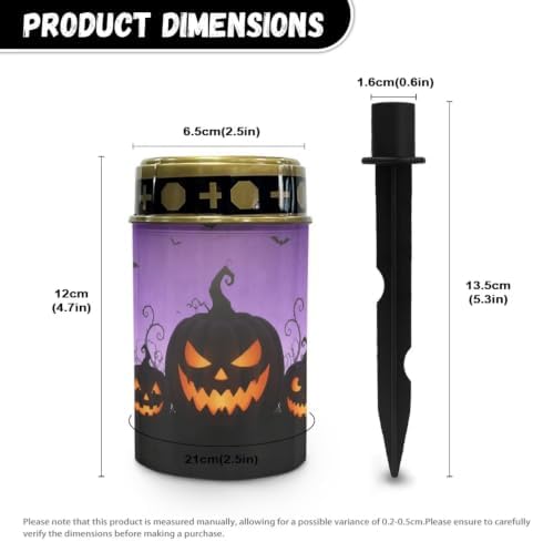 Poceacles Outdoor Solar Powered Cemetery Lights Grave Outdoor Stake Lights Garden Solar Lantern Flameless Candles Halloween Garden Decoration, Pumpkin Bat Print Violet, Pack of 6 - Image 7