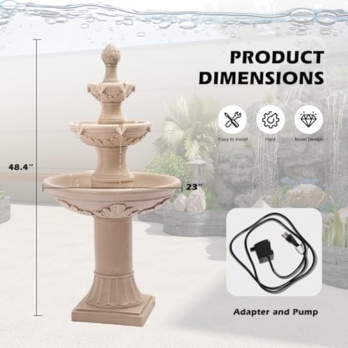Grepatio Italian Outdoor Water Fountain, 48.4" H Bubbler Garden Waterfalls Fountains, 3 Tiered Roman Pillar Floor Water Fountain for Indoor, Yard, Lawn and Garden Décor - Image 6