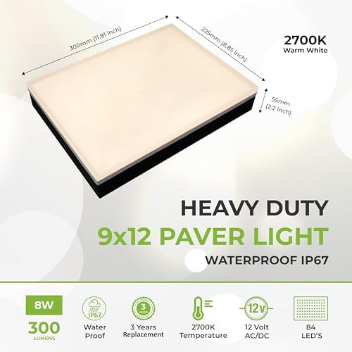 LUMENGY Paver Light 9x12 Inch (8.85x11.81), 2700K Warm White, Glare-Free Brick Lighting for Driveways, Walkways, Pool Decks and Patios, 12V Hardwired, IP67 Waterproof, Drive-Over Rated - Image 3