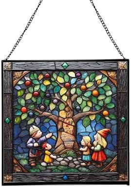 Gnome with Family Tree Stained Glass Suncatcher – Square Hanging Window Panel for Home, Garden, Nursery, Halloween, Christmas, Memorial Day – Whimsical Glass Art Gift for Gnome Lovers 3f1a3a by Unknown