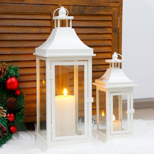 JHY DESIGN Set of 2 19.5''&13''Tall Vintage Candle Lanterns Outdoor Hanging Tower Lantern Metal Candle Holder for Garden Living Room Indoor Outdoor Parties Weddings Balcony Patio - Image 3