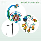 Solar Wind Spinner Peacock Windmill, Outdoor Metal Kinetic Art Wind Sculpture, Multicolor Decor with Jewel Accents, Decorative Peacock Stake Light for Lawn, Garden, Yard - Image 3