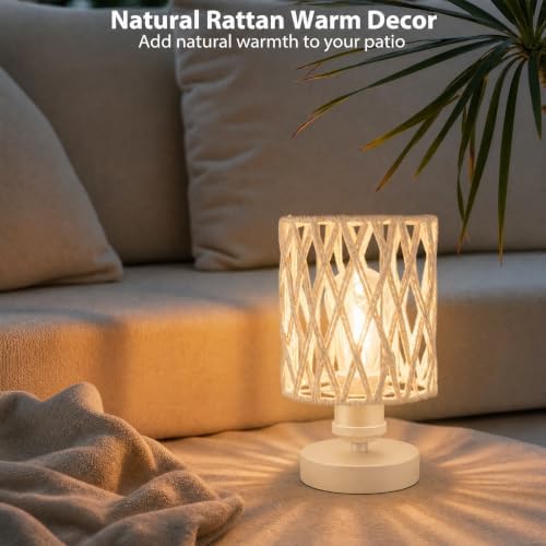 Cordless Outdoor Table Lamps, Small Rattan Boho, Rechargeable Battery Operated for Outdoor Patio, Home, Living Room, Bedroom, Bedside - Set of 2 (Ivory) - Image 7