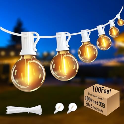 White Outdoor String Lights 100FT Patio Lights with 52 G40 Edison Bulbs by Skeerei