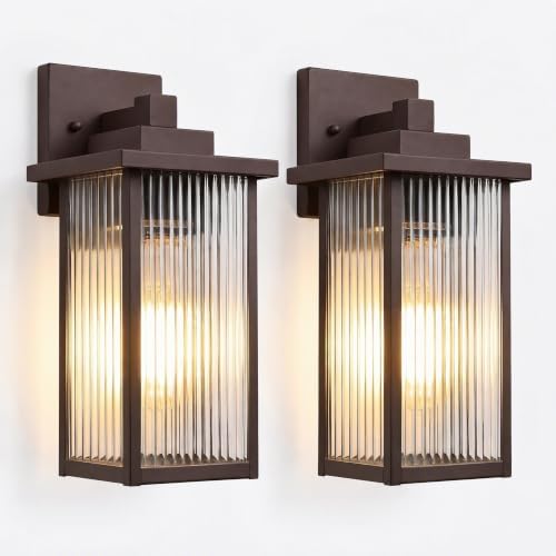2-Pack 15" Oil-Rubbed Bronze Outdoor Wall Light, Metal Porch Light by hameso