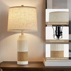 GyroVu Rattan Table Lamps Set of 2, Bedside Lamps for Bedroom Nightstand - Image 4